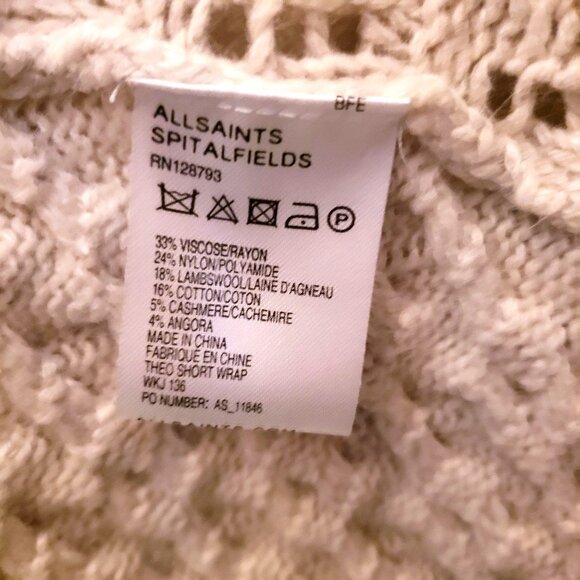 AllSaints Theo Short Off White Wrap Luxurious Knit Cardigan Size M/L 12-14 EUC - Picture 14 of 14